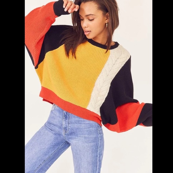 Moon & Madison Oversized Chunky Sweater Colorblock Pullover Dolman sz L Rib Knit - Picture 9 of 9